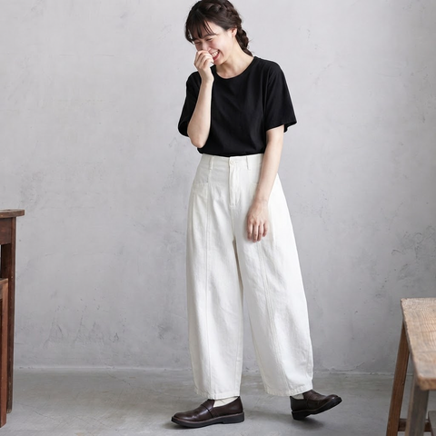 S-2XL  無地 ポケット付き ビックシルエット 上品見え 耐久性 ガウチョパンツ S ホワイト