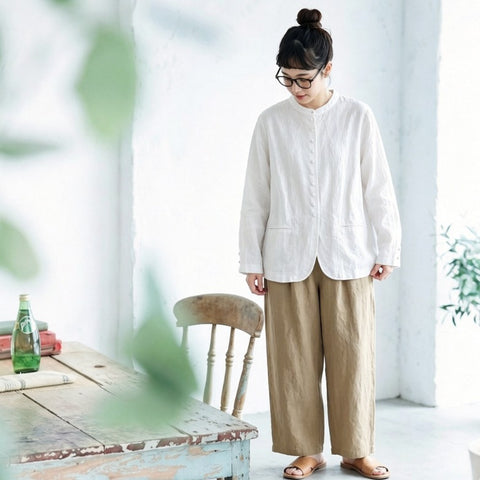 大人のお洒落をキャッチ!M-2XL スタンドネック 無地 ボタン 長袖 スーツジャケット 2XL ホワイト