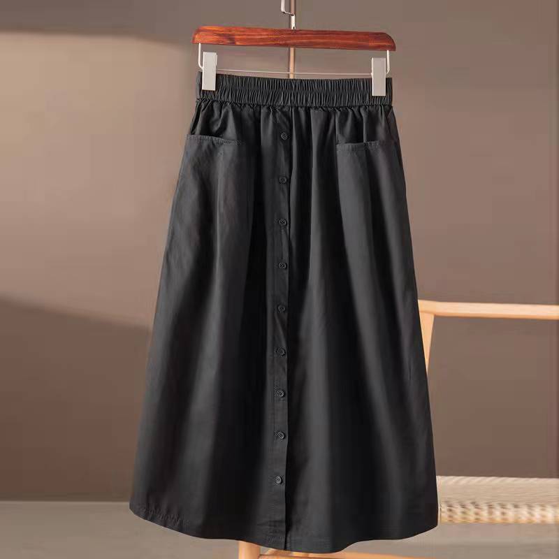 【ナチュラル】M-3XL 無地 ボタン 上品見え 耐久性 通気性良い スカート M ホワイト
