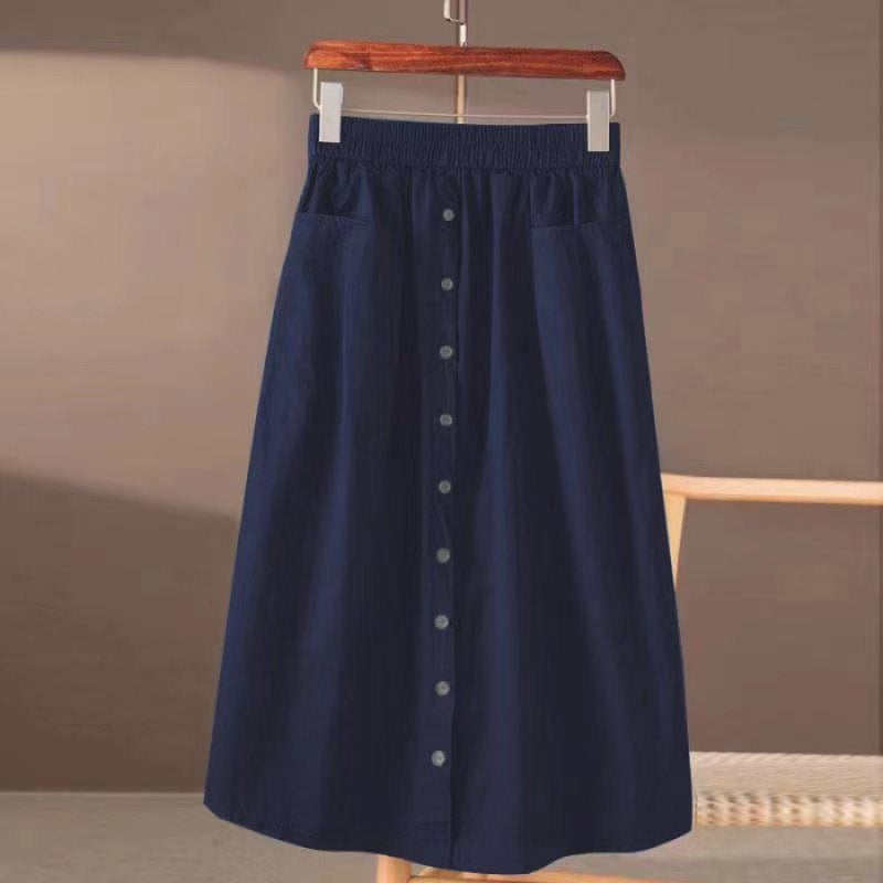 【ナチュラル】M-3XL 無地 ボタン 上品見え 耐久性 通気性良い スカート 3XL ネイビー