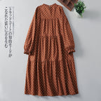 【ナチュラル】M-2XL ドット柄 柔らかい フェミニン 長袖 カジュアルワンピース M オレンジ