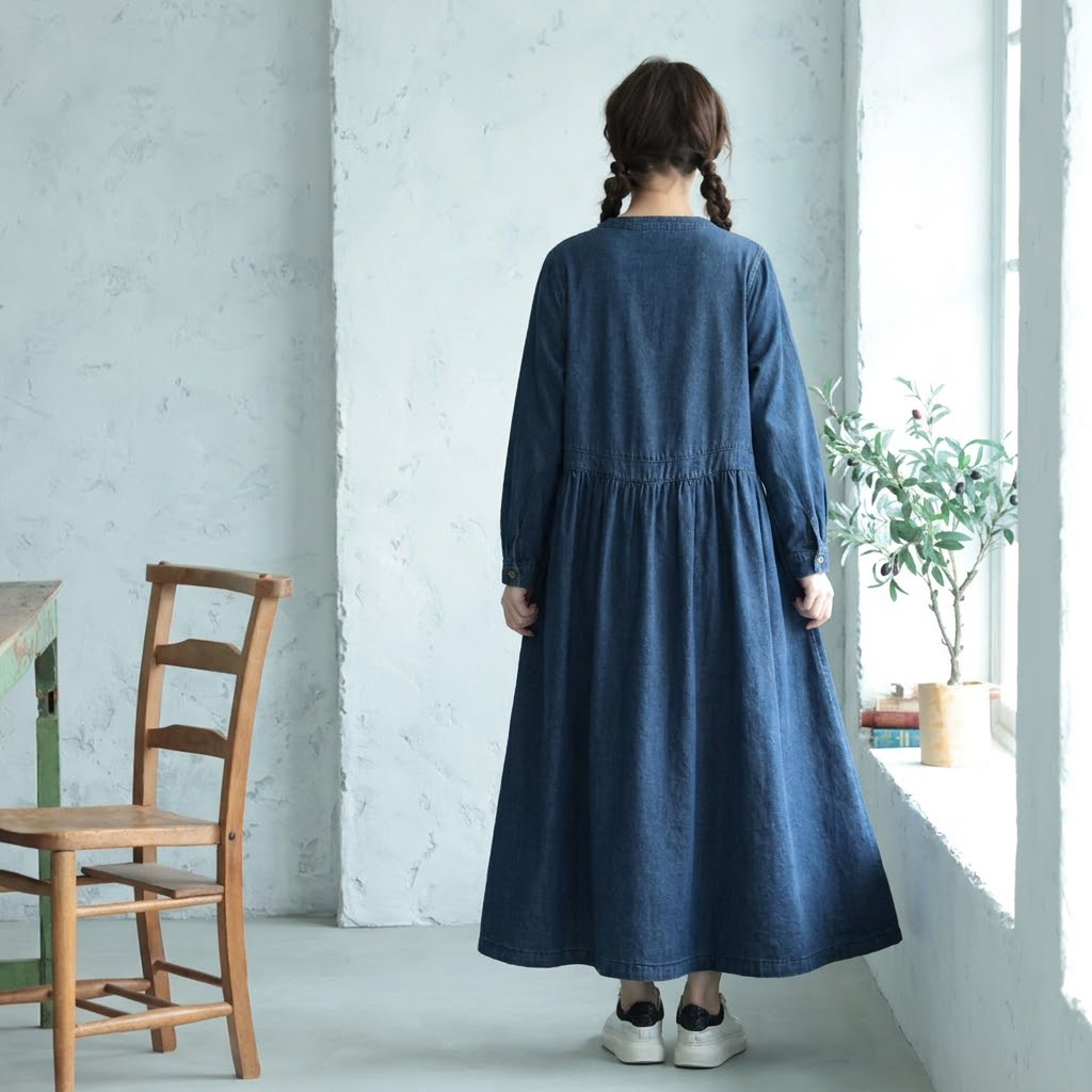M-2XL 可愛くて繊細な 無地 デニム 清楚見え カジュアルワンピース M ブルー