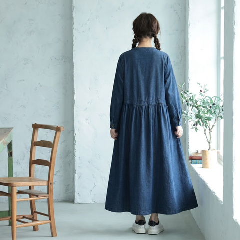 M-2XL 可愛くて繊細な 無地 デニム 清楚見え カジュアルワンピース M ブルー