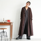 レトロ シンプル 長袖 無地 シングルブレスト ロング カーディガン フリー ワインレッド