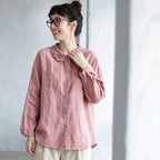 M-3XL レトロ レース襟 ロングスリーブ カジュアル 季節の変わり目 きれいめ シャツ 3XL ピンク