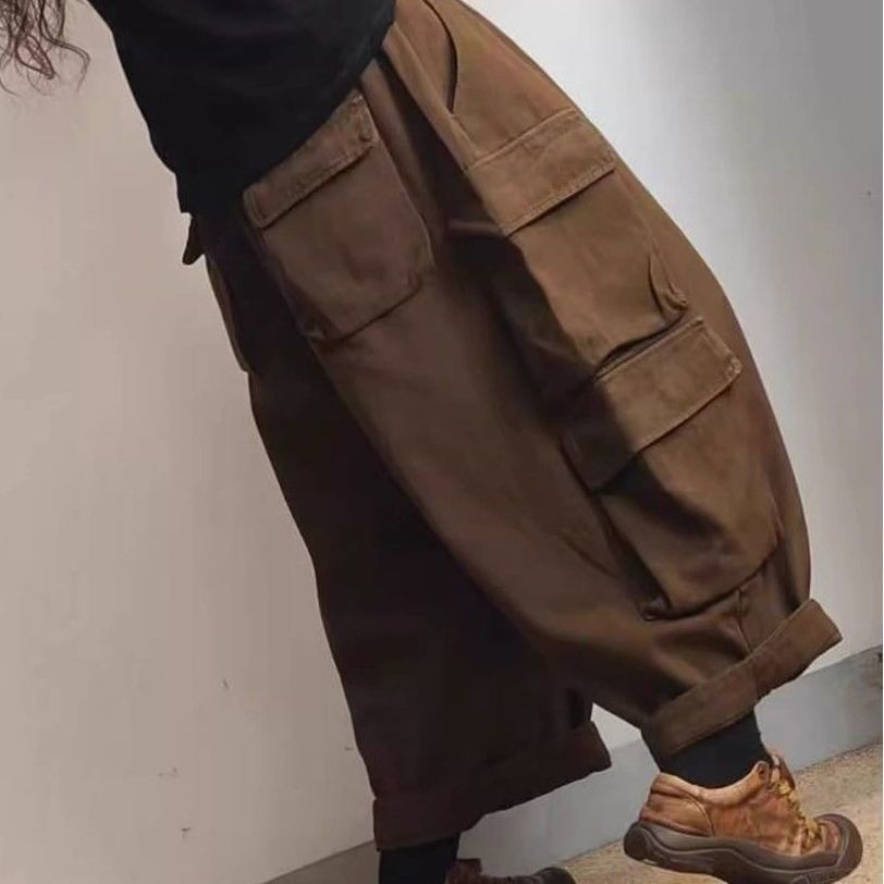 M-2XL 秋色 テクスチャ 長く着られる 無地 耐久性 カジュアルパンツ 2XL コーヒー