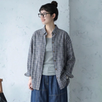 S-2XL チェック柄 ゆったり ルーズ感 ロングスリーブ 晩夏から秋 シャツ S ブルー