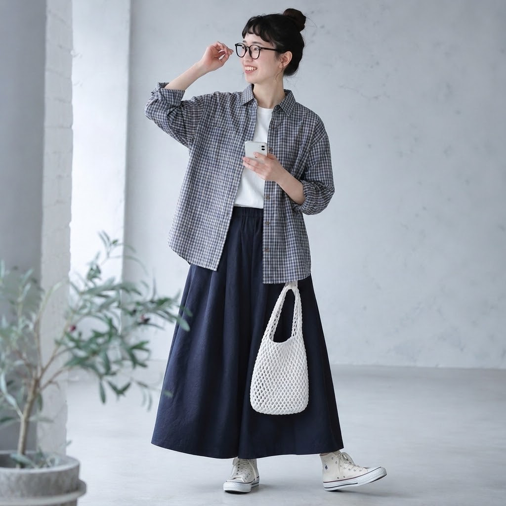 S-2XL チェック柄 ゆったり ルーズ感 ロングスリーブ 晩夏から秋 シャツ S ブルー