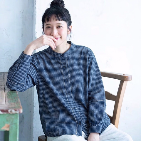 M-2XL 女性らしさ全開 チェック柄  長袖 切り替え シンプル シャツ M ブルー