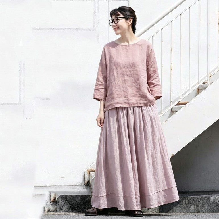 M-2XL ゆったり A ライン ウエストゴム 季節の変わり目 ロングスカート M ホワイト