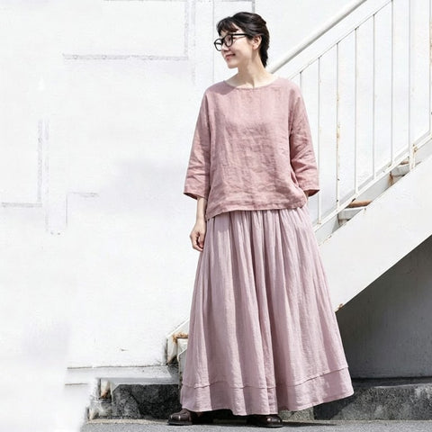 M-2XL ゆったり A ライン ウエストゴム 季節の変わり目 ロングスカート M ホワイト