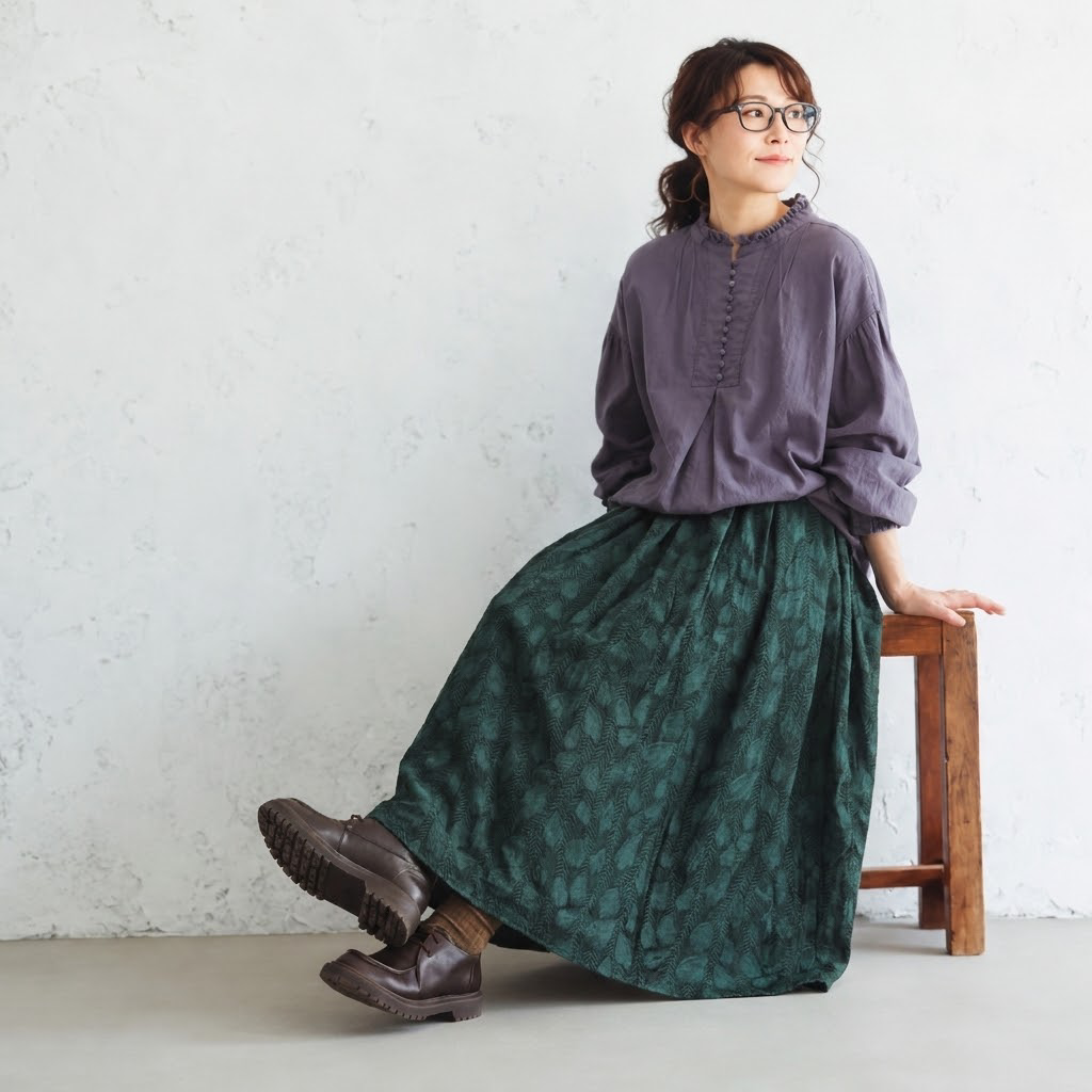 M-XL プリント 柔らかい テクスチャ シンプル 季節の変わり目 スカート M ダークグリーン