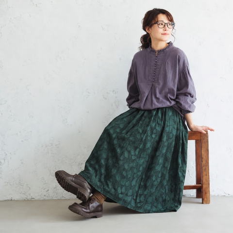 M-XL プリント 柔らかい テクスチャ シンプル 季節の変わり目 スカート M ダークグリーン