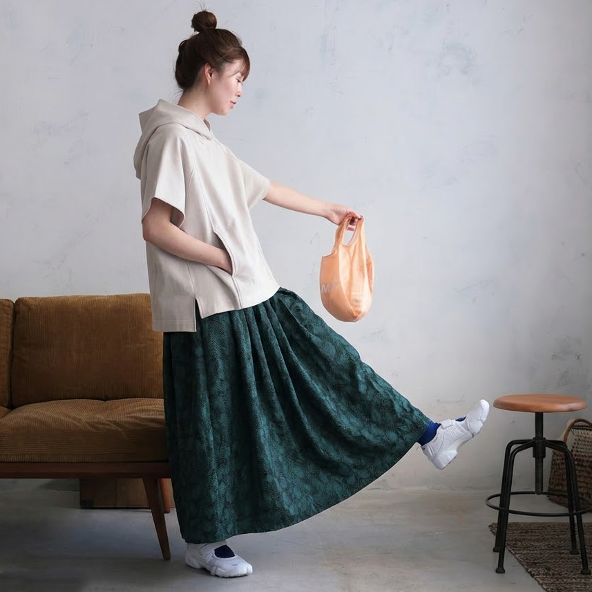 M-XL プリント 柔らかい テクスチャ シンプル 季節の変わり目 スカート M ダークグリーン