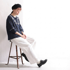 M-XL リネン生地 刺繍 七分袖 花模様 無地  テクスチャ 2点セット M ホワイト/【2点セット】