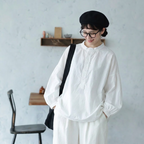 M-2XL 長袖 ゆったり ハーフボタンブラウス 2XL ホワイト