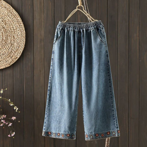 M-2XL 新作登場 刺繍 8分丈 レトロ ジーンズ M 写真と同じ