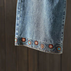 M-2XL 新作登場 刺繍 8分丈 レトロ ジーンズ M 写真と同じ