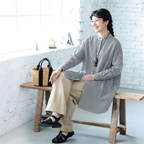 【軽やか】M-2XL  ボタン ストライプ柄 長袖 落ち肩スリーブ 森ガール シャツ M 写真通り