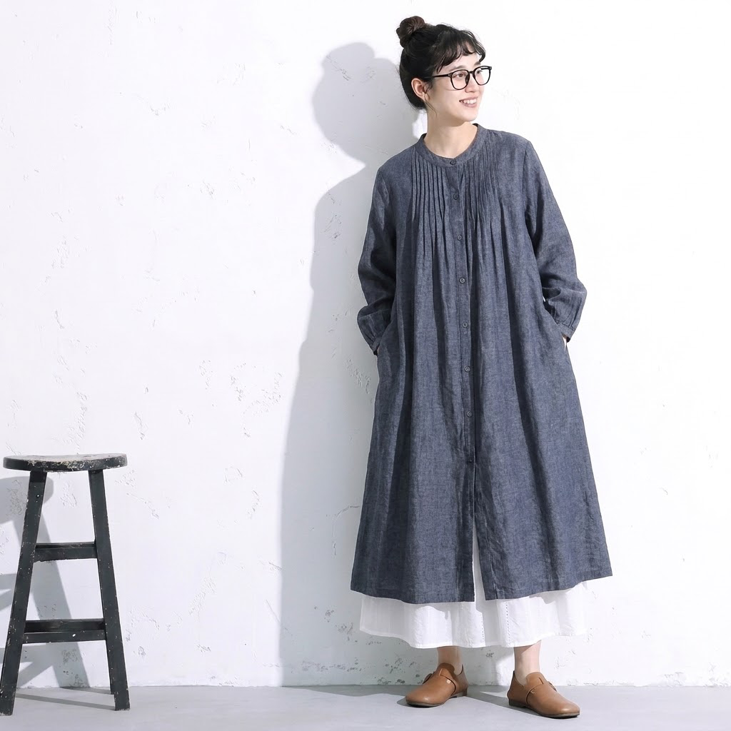 【コットン】M-2XL 新作発売！体型をカバー シンプル 無地 森ガール シャツワンピース M 写真通り01