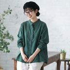 M-3XL 綿麻 甘すぎない ひらひら襟のブラウス 3XL グリーン