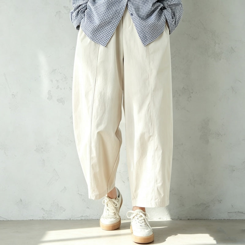 M-2XL コットン すっきり 無地 アンクル丈（9分丈） ポケット付き キレカジ カジュアルパンツ M アイボリー