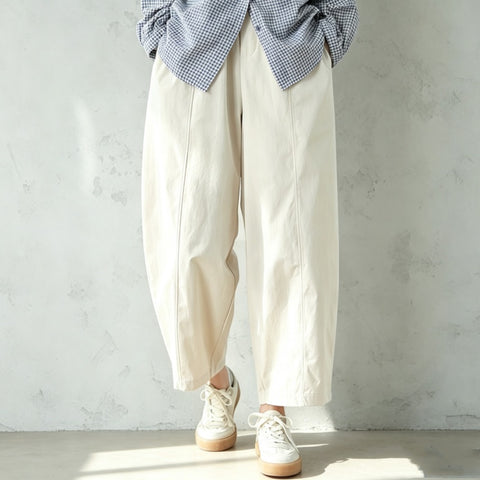 M-2XL コットン すっきり 無地 アンクル丈（9分丈） ポケット付き キレカジ カジュアルパンツ M アイボリー