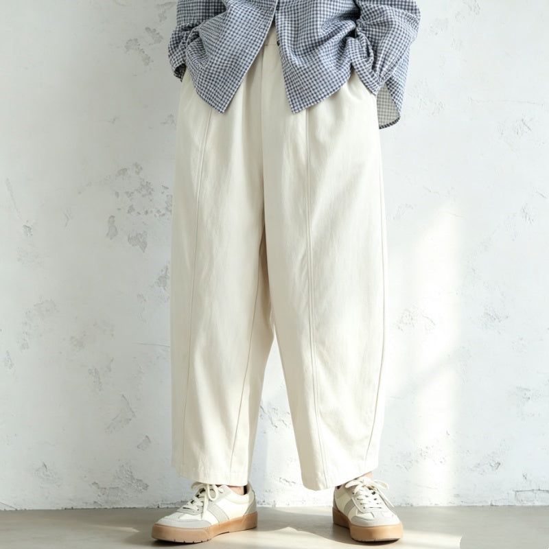 M-2XL コットン すっきり 無地 アンクル丈（9分丈） ポケット付き キレカジ カジュアルパンツ M アイボリー