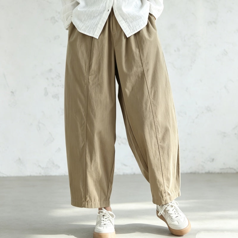 M-2XL コットン すっきり 無地 アンクル丈（9分丈） ポケット付き キレカジ カジュアルパンツ M アイボリー