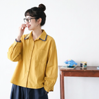 M-3XL POLOネック ファッション シングルブレスト 長袖 配色 シャツ 3XL イエロー