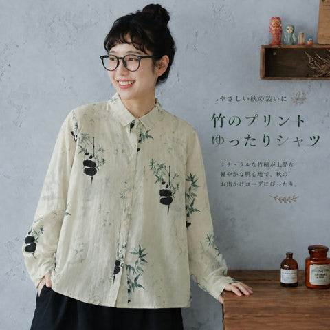 M-2XL 長く着られる プリント ゆったり きれいめ シャツ M パンダ