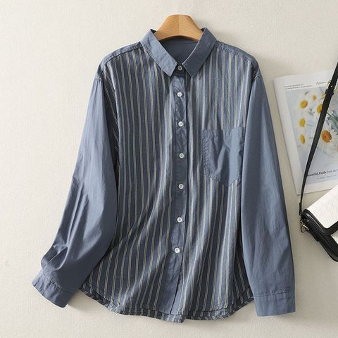 L-2XL 切替ディテールを活かした、フェイクレイヤードシャツ L ブルー