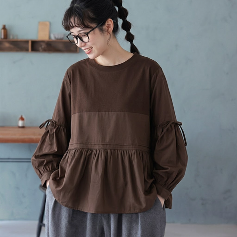 M-2XL 秋風とランタンスリーブプルオーバー M グレー
