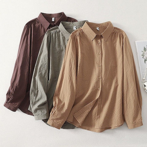 L-2XL POLOネック シングルブレスト レトロ 長袖 シャツ L イエロー