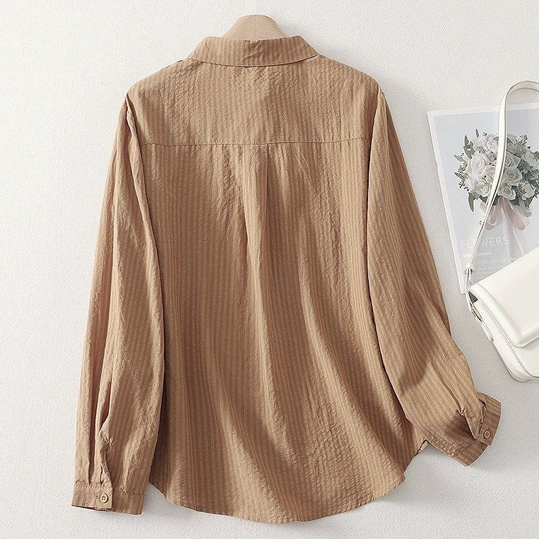 L-2XL POLOネック シングルブレスト レトロ 長袖 シャツ L イエロー