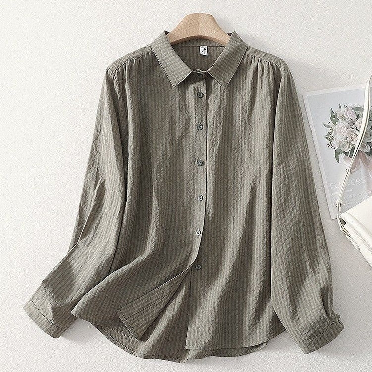 L-2XL POLOネック シングルブレスト レトロ 長袖 シャツ L イエロー