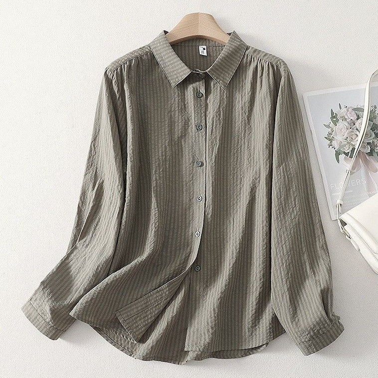 L-2XL POLOネック シングルブレスト レトロ 長袖 シャツ 2XL グリーン