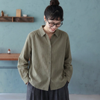 L-2XL POLOネック シングルブレスト レトロ 長袖 シャツ L イエロー