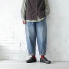 M-XL ゆったり好きの すっきり刺繍チェック柄デニムパンツ M ブルー