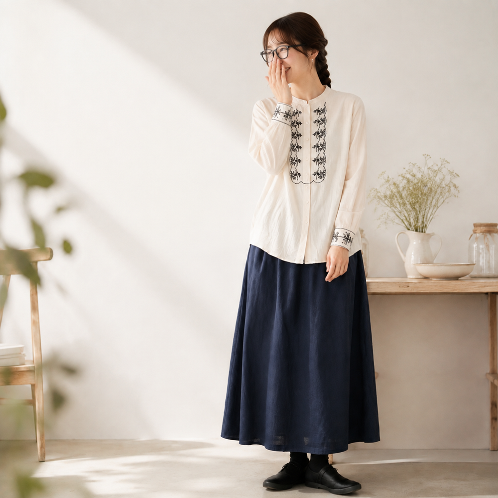 季節の変わり目 S-XL 絶対欲しい 無地 刺繍 長袖 ノーマルスリーブ ボタン 2点セット XL セット/【2点セット】