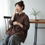 L-2XL POLOネック シングルブレスト レトロ 長袖 シャツ L イエロー