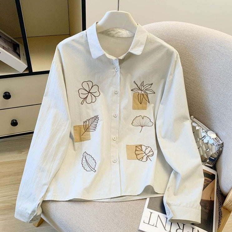 S-2XL 主役級 刺繍 折り襟 シングルブレスト 長袖 シャツ S ホワイト