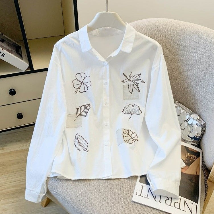 S-2XL 主役級 刺繍 折り襟 シングルブレスト 長袖 シャツ S ホワイト