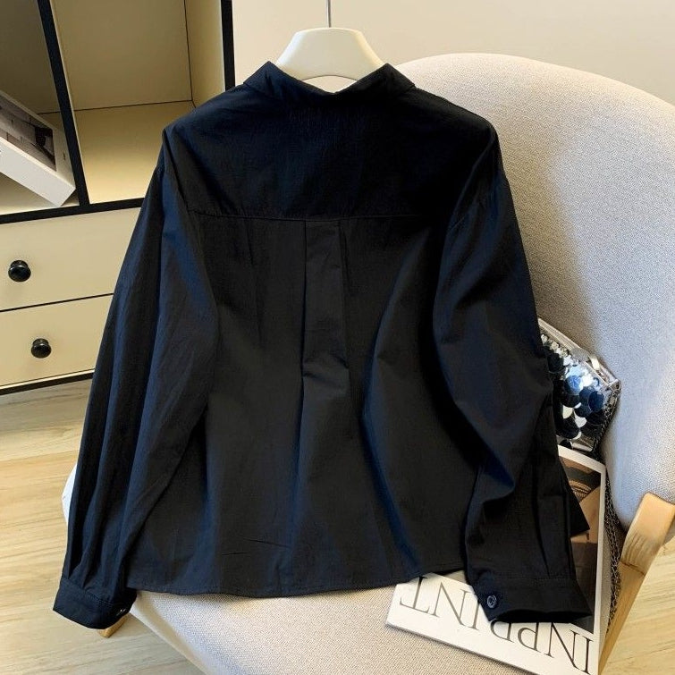 S-2XL 主役級 刺繍 折り襟 シングルブレスト 長袖 シャツ S ホワイト