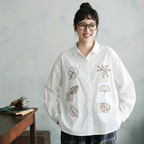S-2XL 主役級 刺繍 折り襟 シングルブレスト 長袖 シャツ S ホワイト