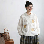 S-2XL 主役級 刺繍 折り襟 シングルブレスト 長袖 シャツ S ホワイト