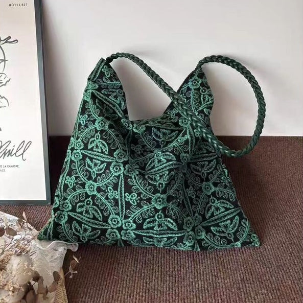 新作発売！ 葉音が聞こえる編みトートバッグ フリー グリーン刺繍