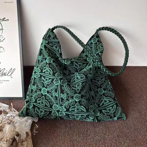 新作発売！ 葉音が聞こえる編みトートバッグ フリー グリーン刺繍