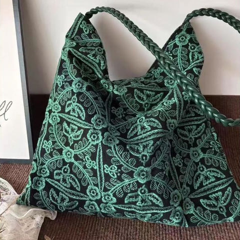 新作発売！ 葉音が聞こえる編みトートバッグ フリー グリーン刺繍