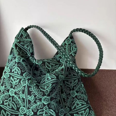 新作発売！ 葉音が聞こえる編みトートバッグ フリー グリーン刺繍